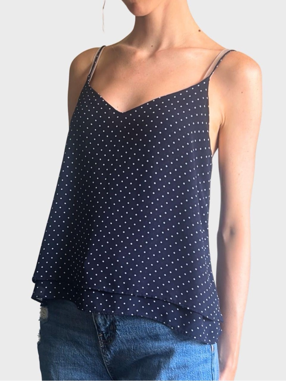 Navy Blue Polka Dot Tank Top